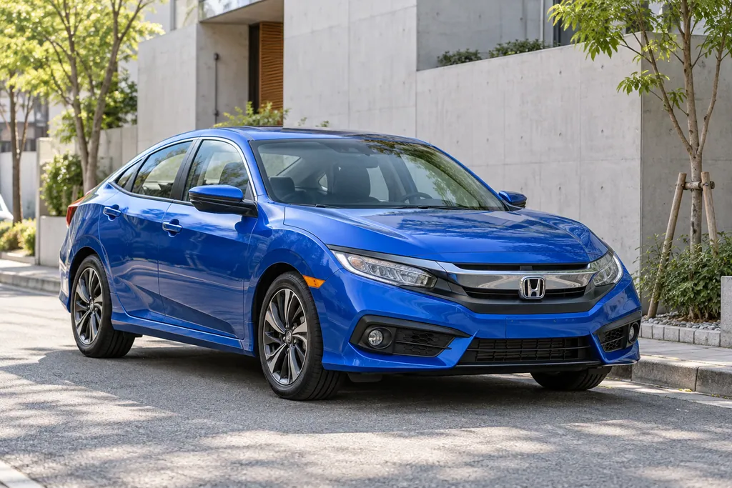 Синяя Honda Civic на городской улице