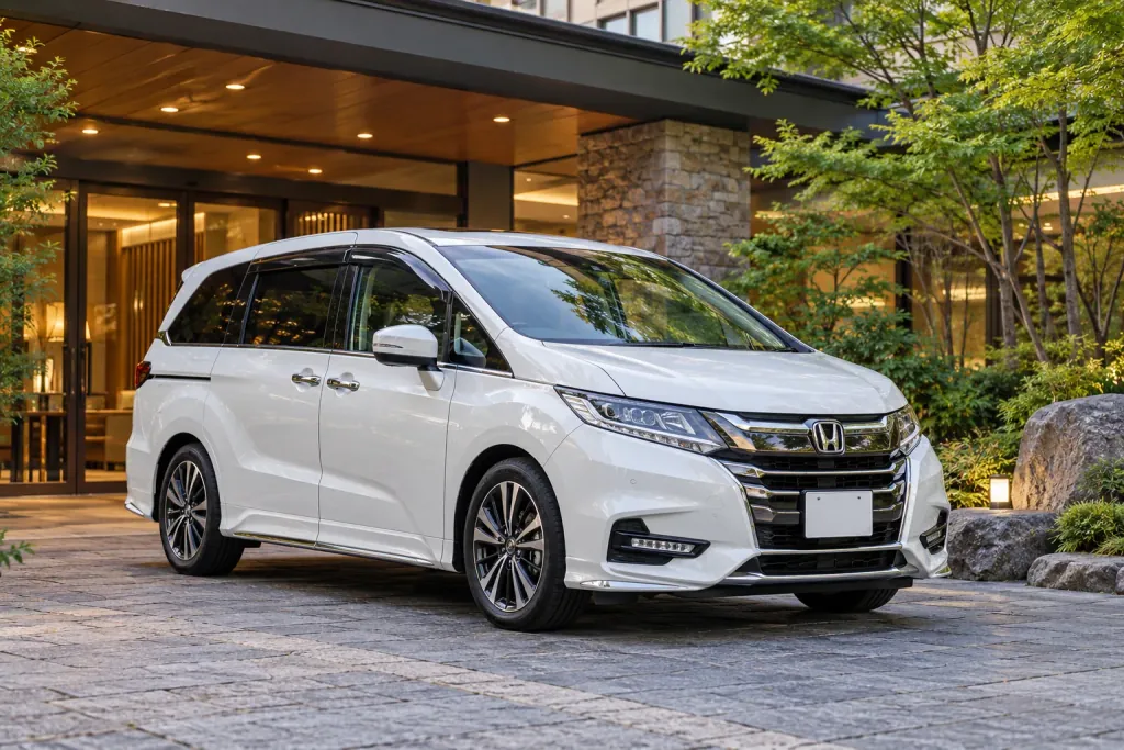 Белый японский минивэн Honda Odyssey у отеля