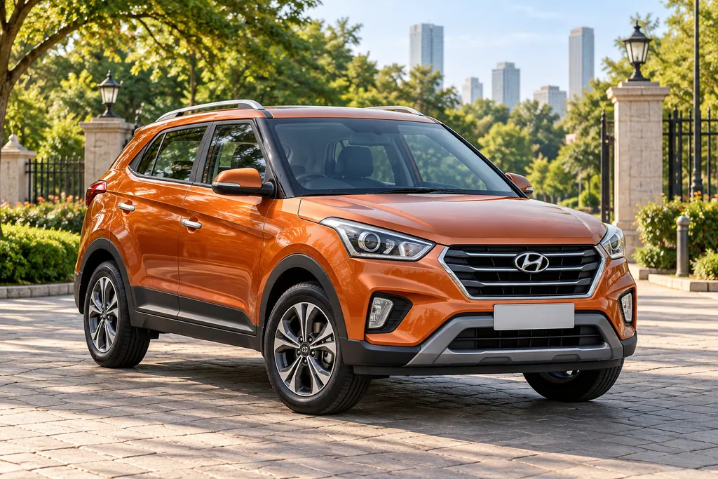 Оранжевая Hyundai Creta у городского парка