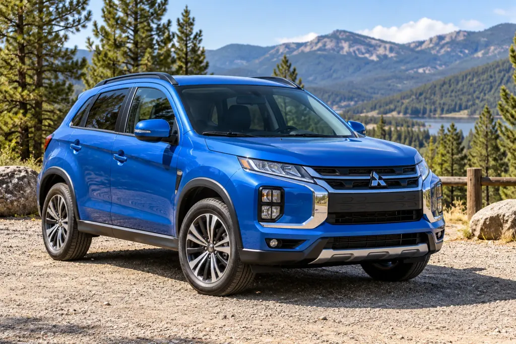 Синий Mitsubishi ASX у соснового леса